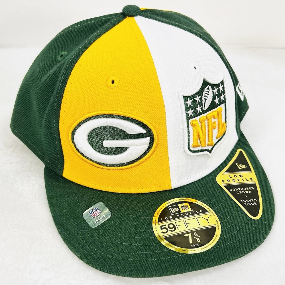 Green Bay Packers New Era Pinwheel NFL Low Profile 59FIFTY Fitted Hat Cap 7 5/8